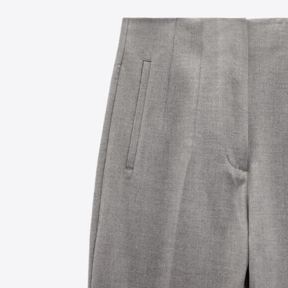 ZARA Women’s Grey High-Waist Tapered Leg Pleated Pants | Size L - Picture 3 of 5